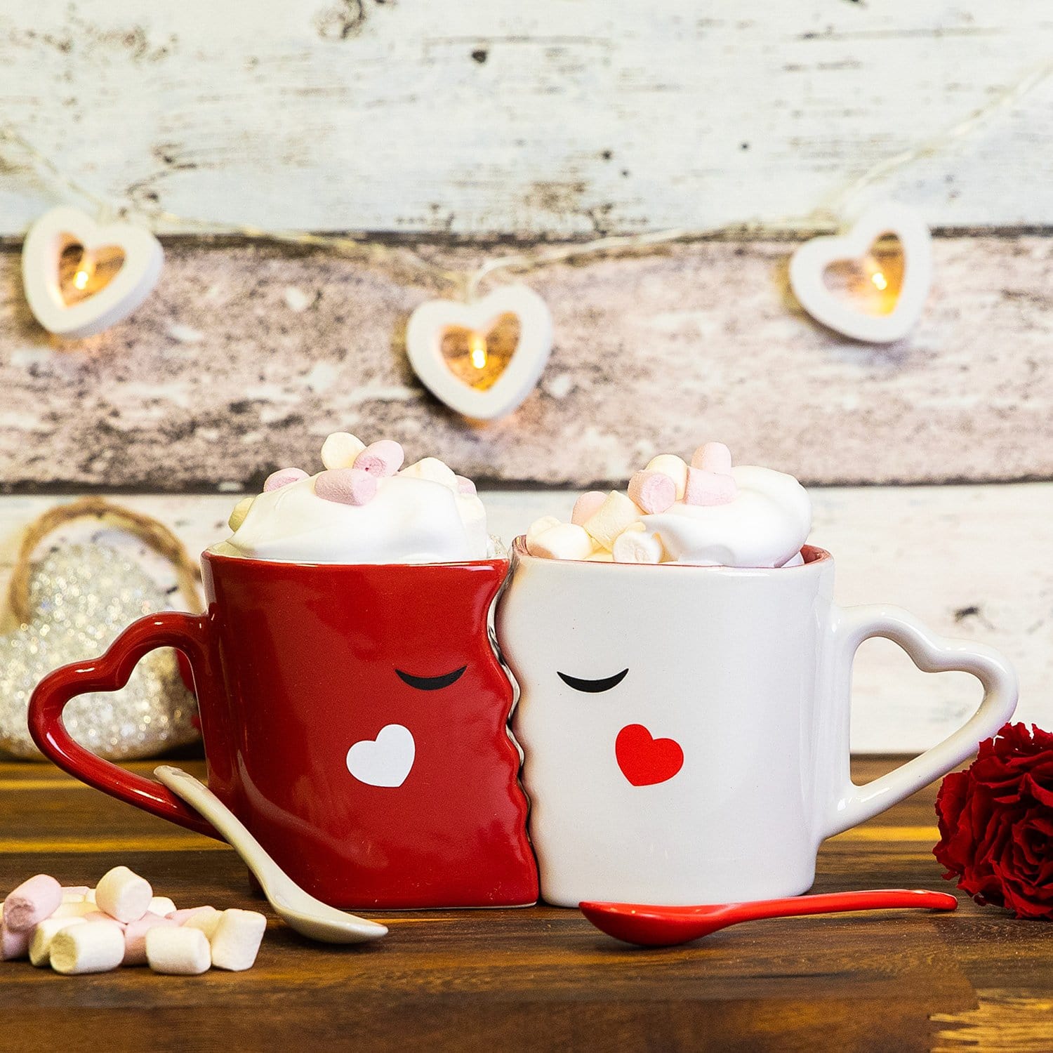 Küssende Tassen Set - Kaffeetassen mit Löffel - Kaffeetassen mit Löffel, Tassen für Paare