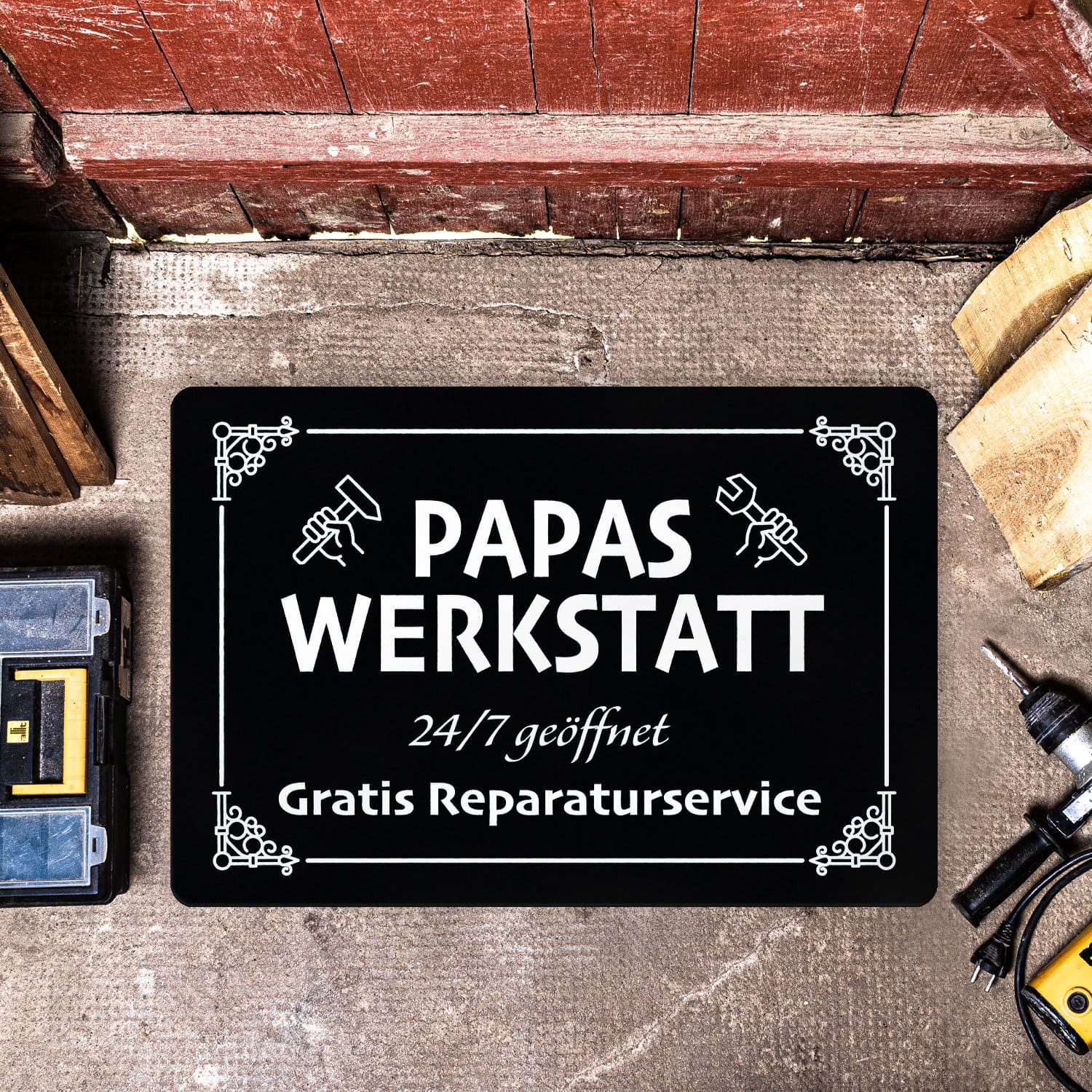 Fußmatte - Papas Werkstatt Schild - schwarz