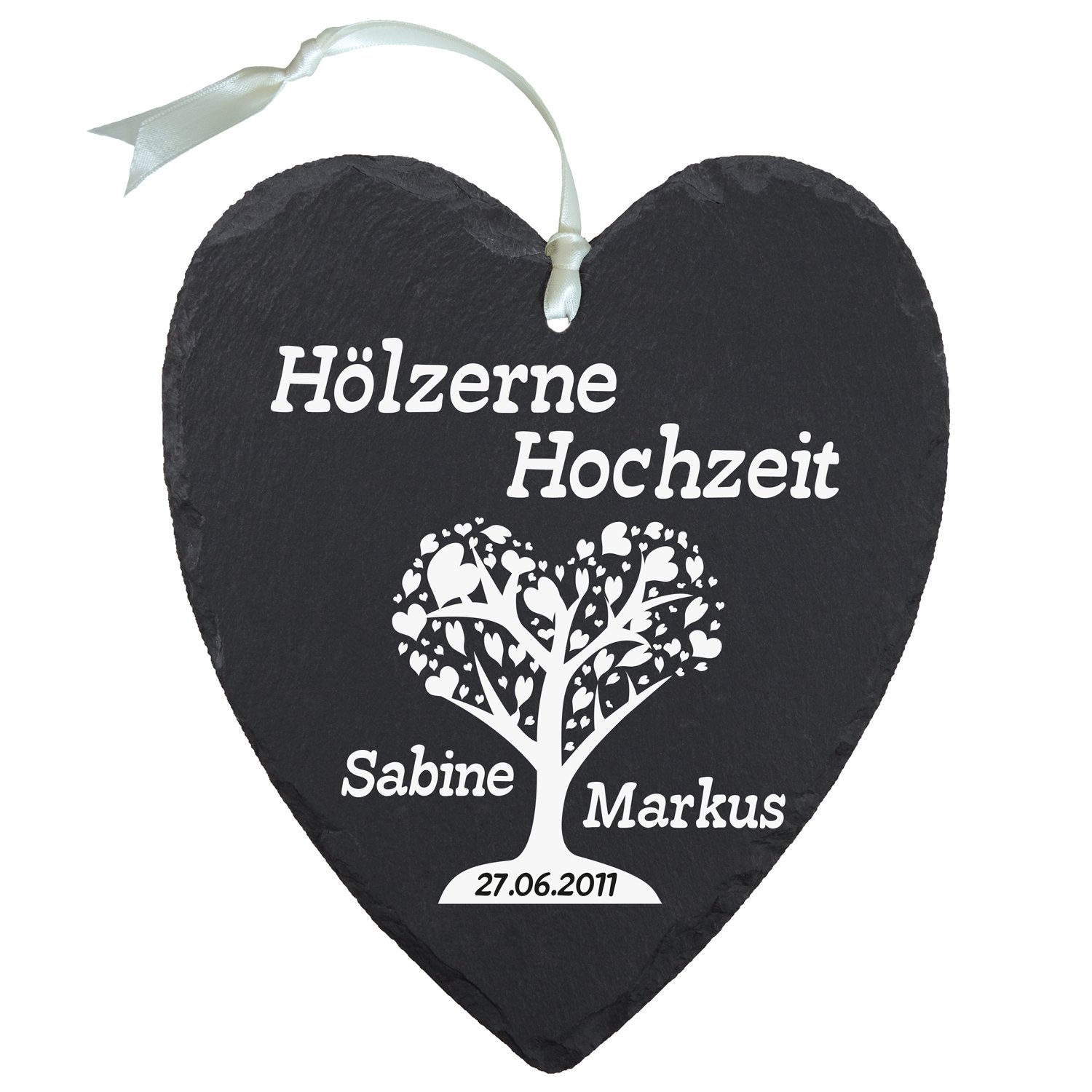 Schieferherz - Hölzerne Hochzeit